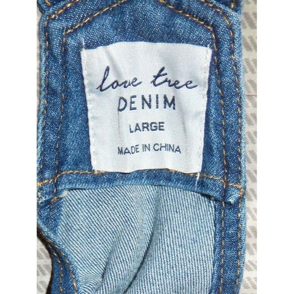 Love Tree Denim Skinny Bib Overalls Button Front Junior Women's Large 31 x 29.5 - Picture 5 of 5